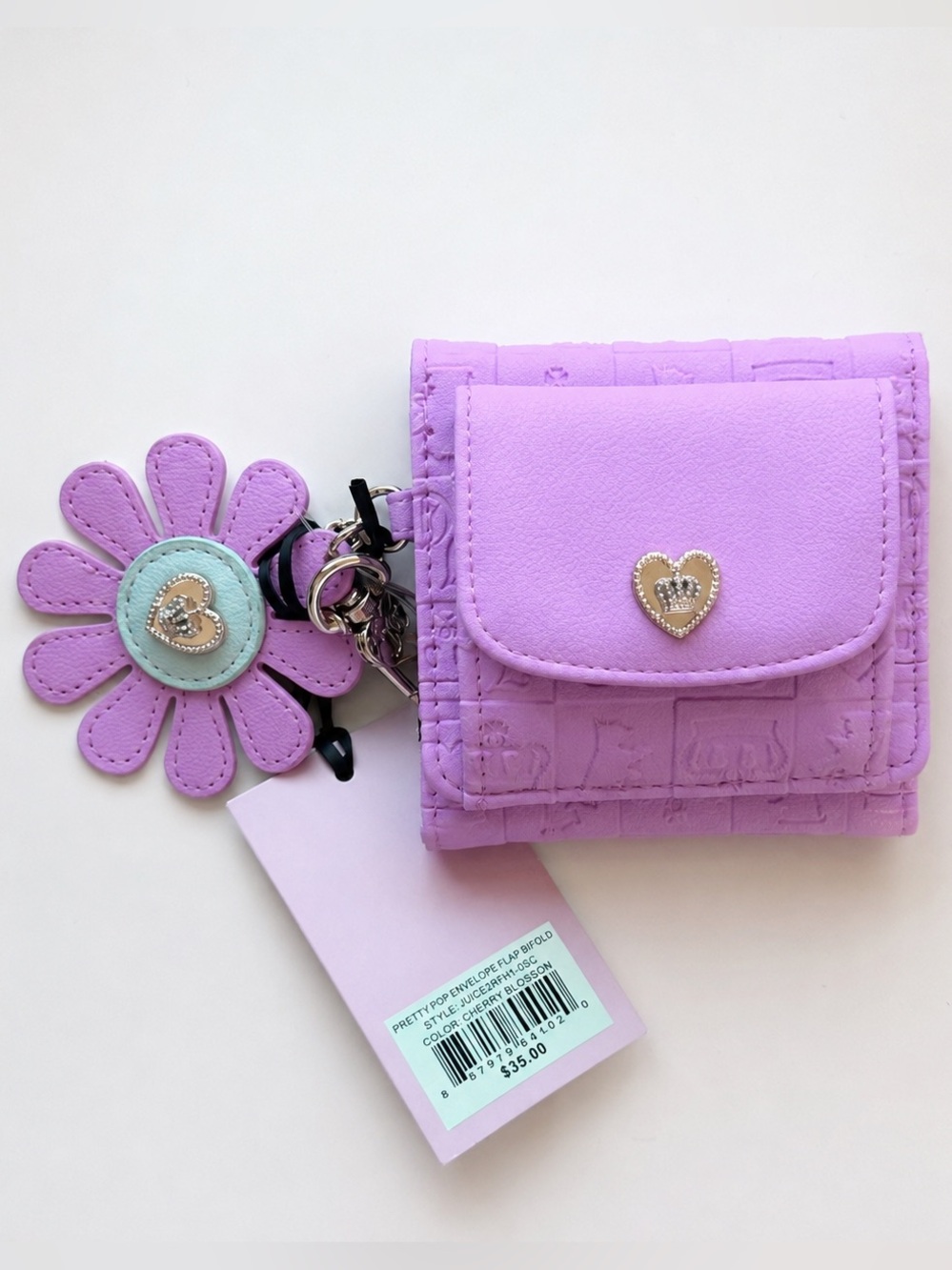 Juicy Couture Pink Mini Wallet with Flower Keychain and Heart Charm